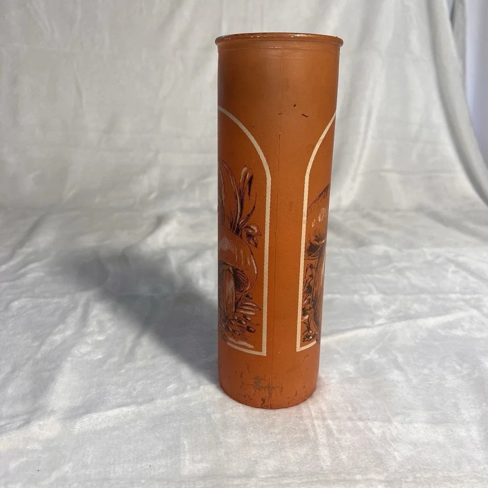 Vintage 1970s Orange Glass Mushroom Candle Holder Cylinder Retro MCM Decor
